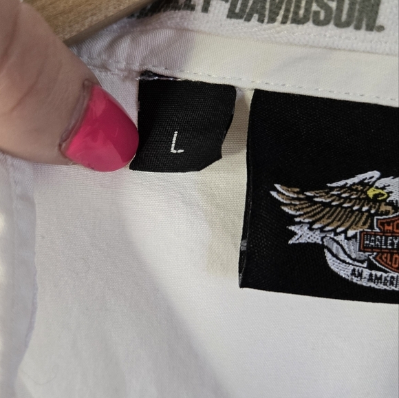 Vintage Harley-Davidson Women’s Sleeveless Button-Up Shirt White HD Wings Logo - Picture 6 of 10
